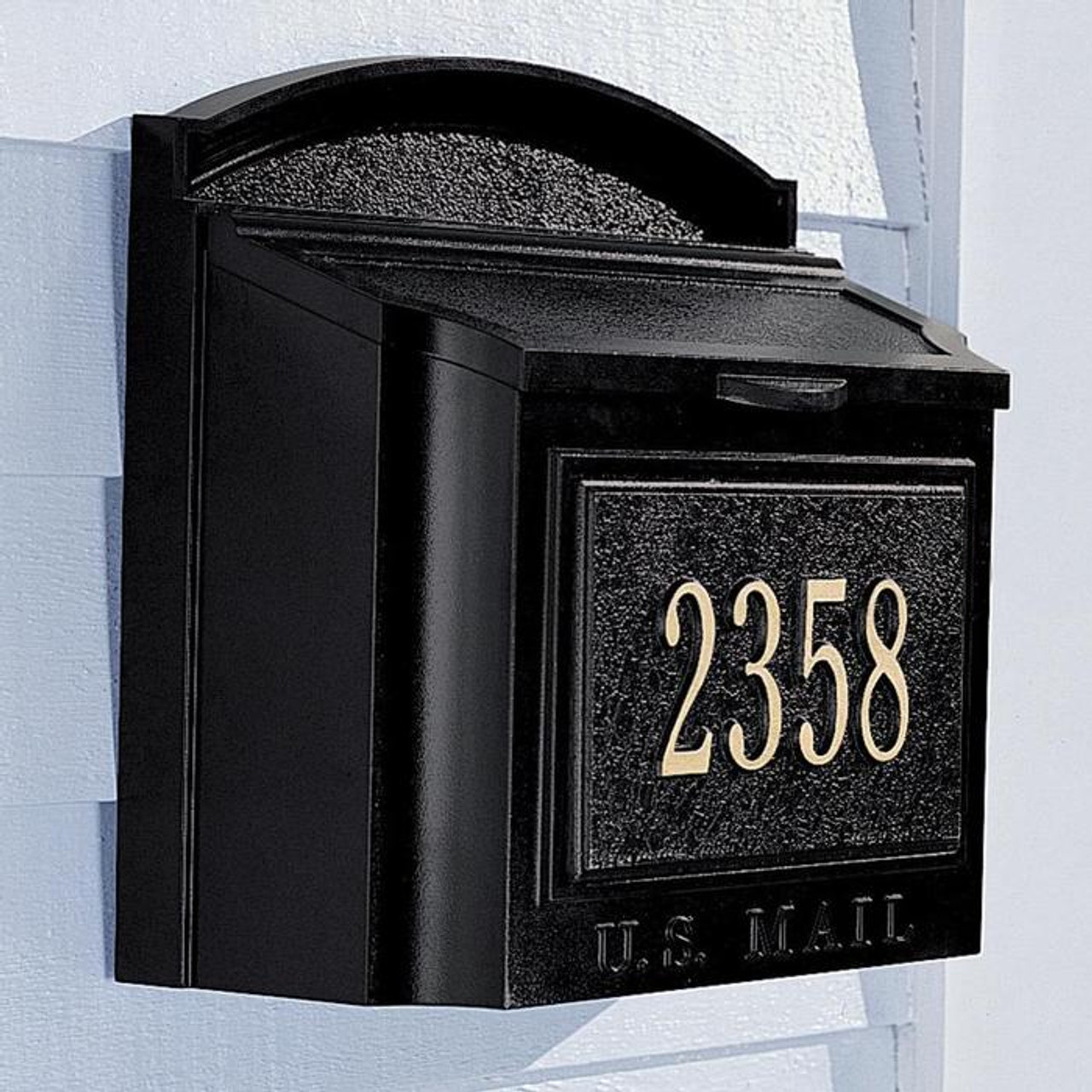 Whitehall Locking Wall Mailbox Number Plaque Insert in Black with Gold Writing