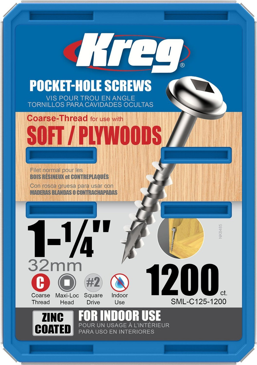 Kreg SML-C125-1200 1-1/4" Washer Head #8 Zinc Pocket Hole Screws-1200 Count