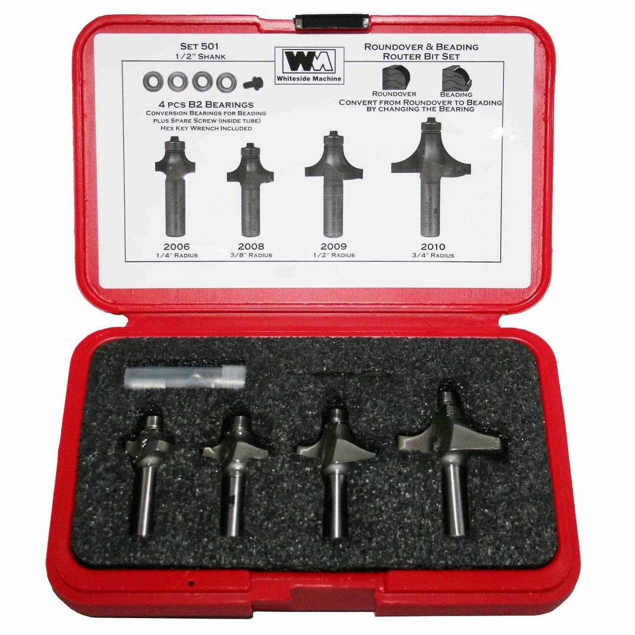 Whiteside 501 Roundover & Beading Router Bit Set for Woodworking - 1/2" SHANK