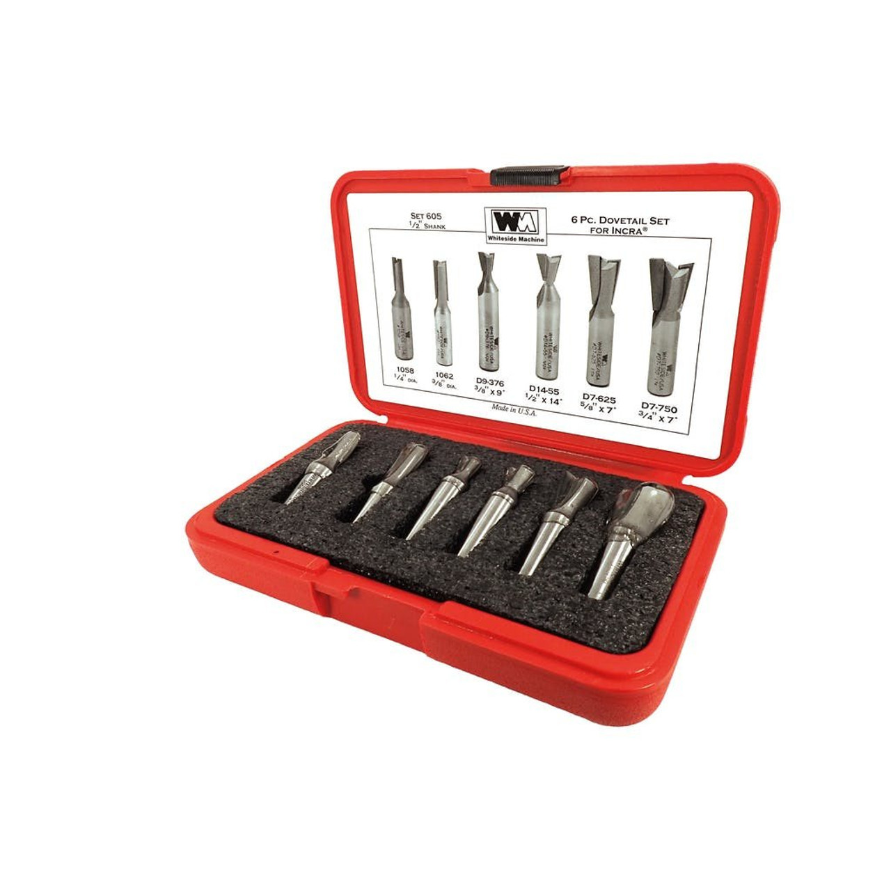 Whiteside 605 Incra Dovetail Bit Set for Woodworking - 6 PIECE 1/2"SH