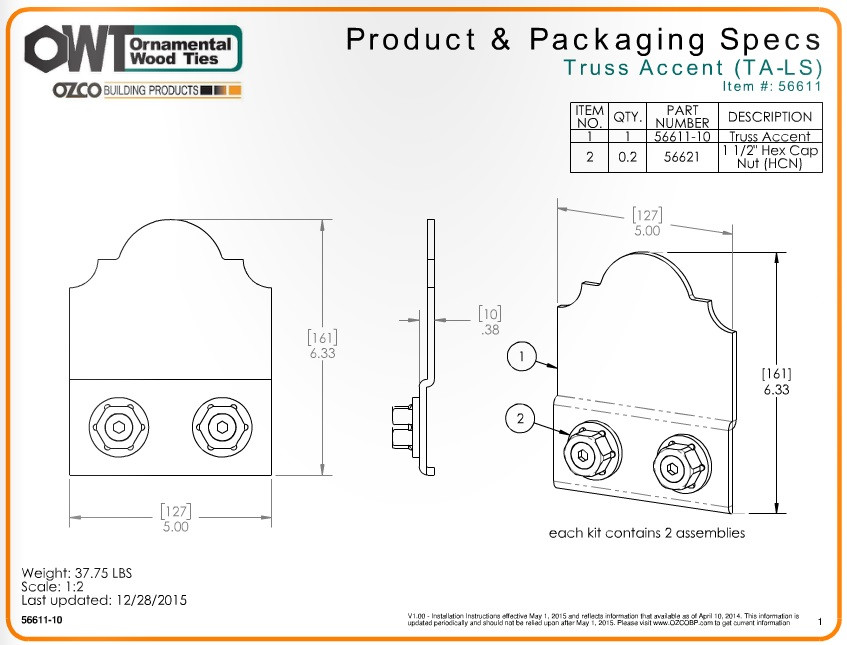 OZCO Ornamental Wood Ties Laredo Sunset Truss Accent Plate