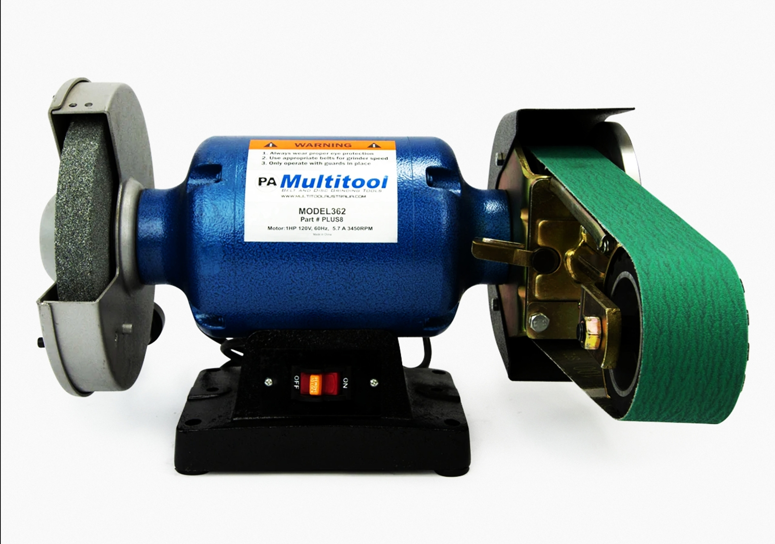 Multitool PA3628 8 in. Bench Grinder 1HP 2 x 36 120V + Belt Sander Attachment VMTW, L.L.C. Multitool PA3628 8 in. Bench Grinder 1HP 2 x 36 120V + Belt Sander Attachment VMTW, L.L.C.