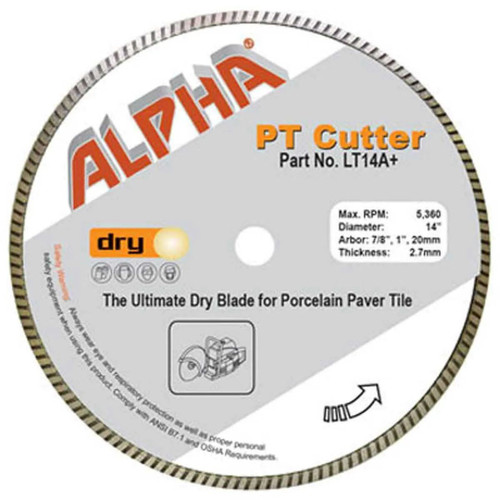 Alpha PT Cutter 12 inch Dry Cutting Turbo Blade LT12A+ for Porcelain paver Tile