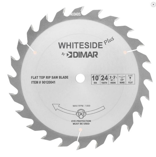 Whiteside Dimar Flat Top Rip Saw Blade 10 inch Dia 24 teeth 5/8 inch bore