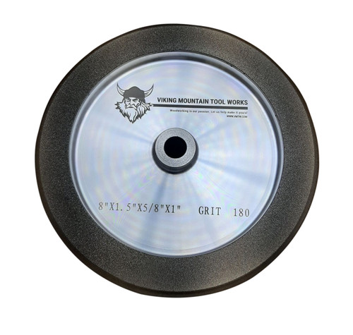 VMTW Precision Made Solid Aluminum body  180 grit 8 inch diameter by 1.5 inch wide with CBN on the face and  1 Inch of CBN on each side.  Corners 1/4R.  For 5/8 inch shaft.