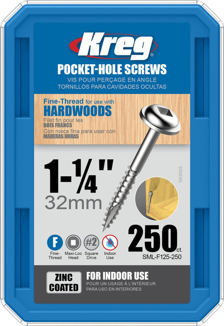 Kreg SML-F125-250 1-1/4" Washer Head Fine Thread Number 7 Zinc Coated Pocket Hole Screws (250 Count)