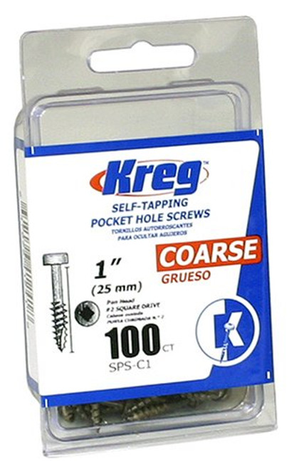 Kreg SPS-C1-100 Pocket Screws - 1-Inch, 7 Coarse, Pan-Head, 100-Count