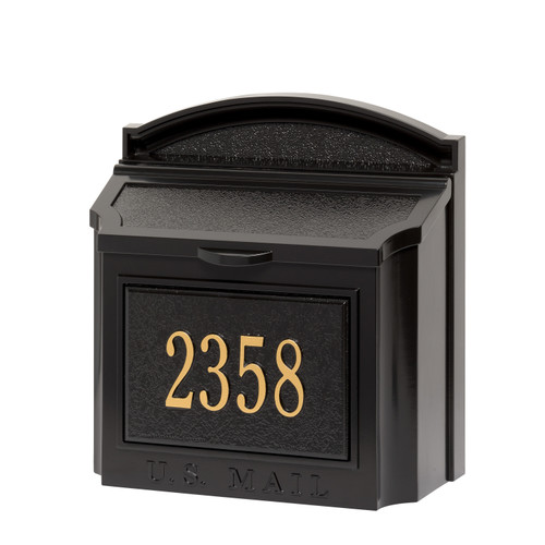 Whitehall Black Wall Mounted Locking Security Mailbox with Custom Address Plaque