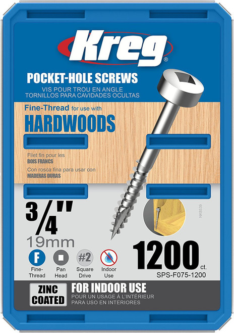 Kreg SPS-F075-1200 3/4" Pan Head Fine Thread #7 Pocket Hole Screws (1200 Count)