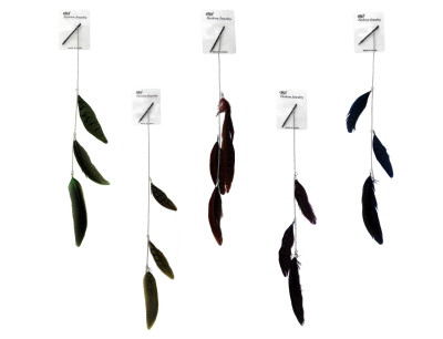 Bobby pin with chain hanging from bobby pin and three feathers attached ...