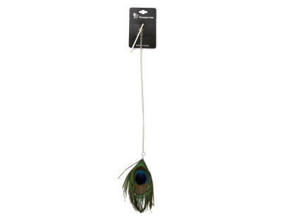 Bobby pin with chain and peacock feather attached to bottom of the ...