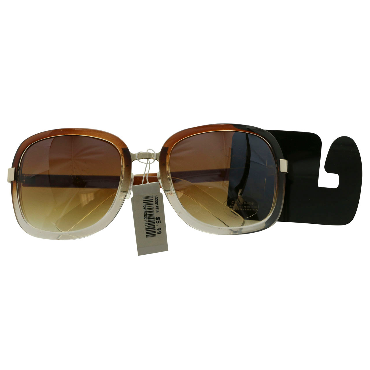 Uv400 Rectangular Frame Brown And Clear Sunglasses 12sg8630 Wholesale 