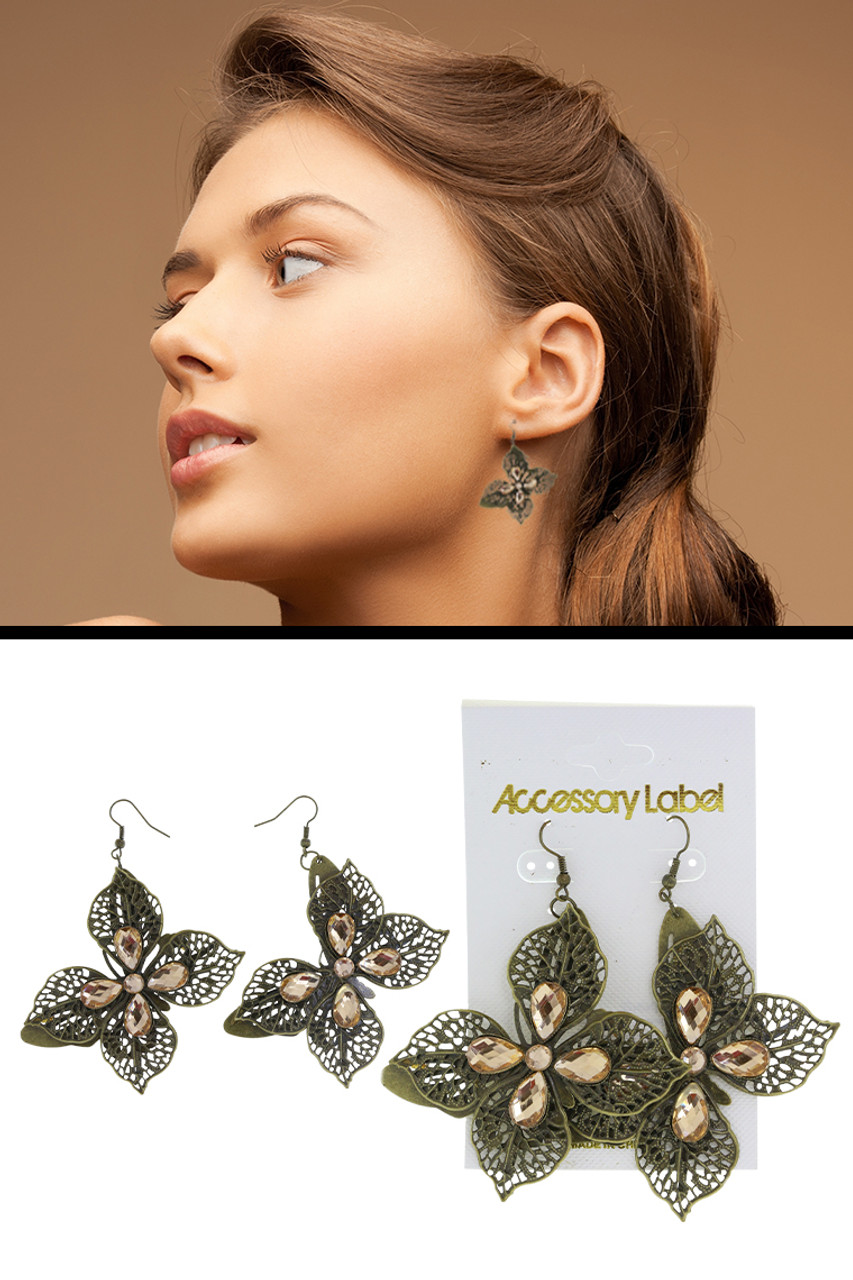 Antiqued Filigree Butterfly Dangle Earrings Gold-Tone - E23472 ...