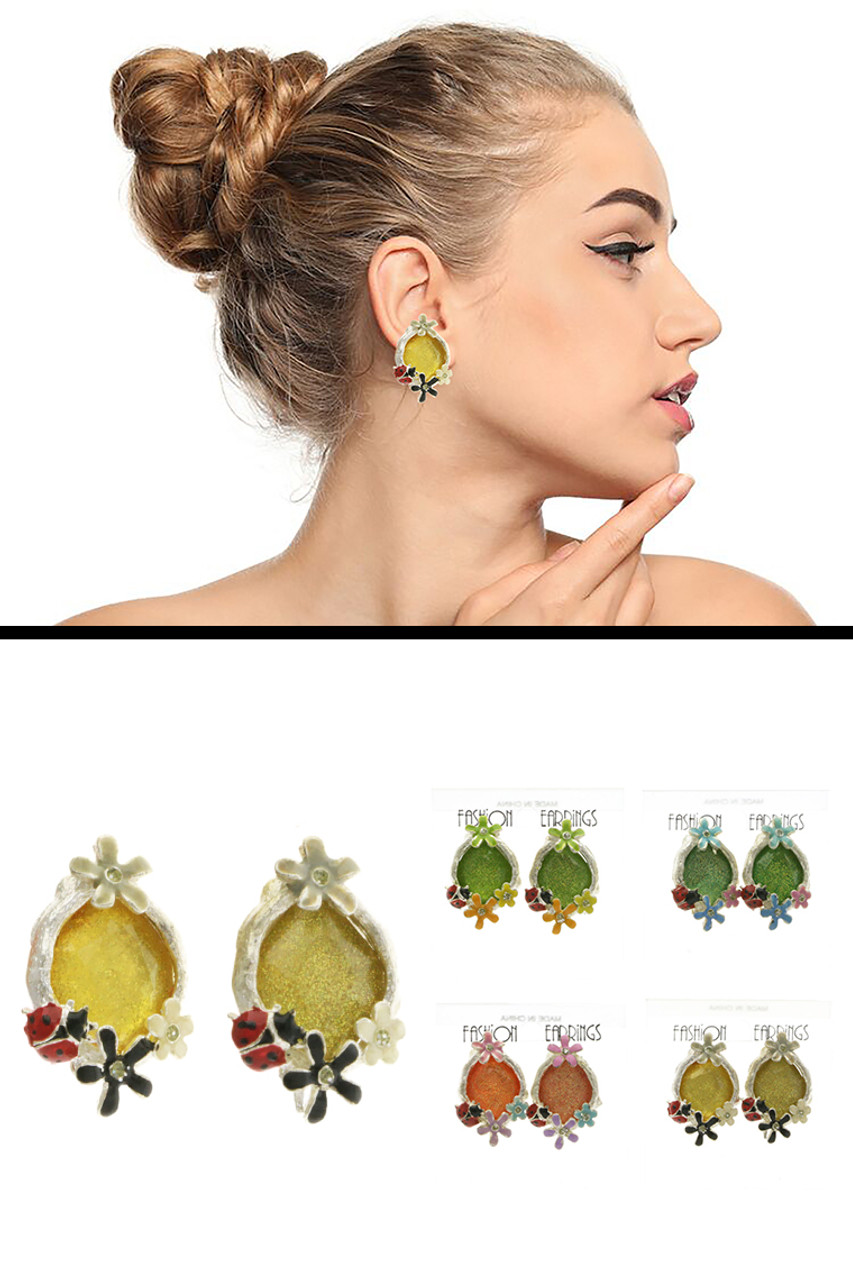 Designer Handmade glass earring ladybug