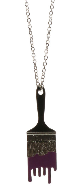Silver tone paint brush charm necklace N135C