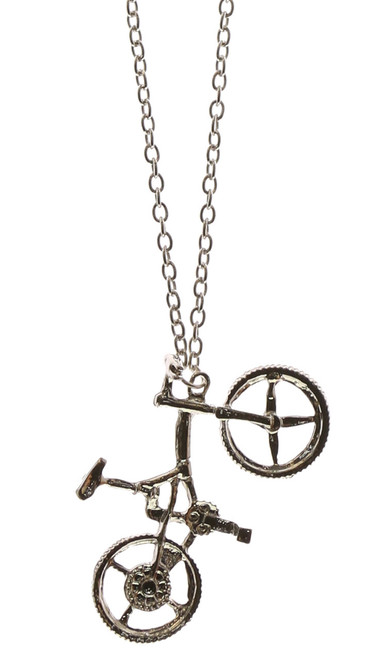 Silver tone bicycle charm necklace N156A