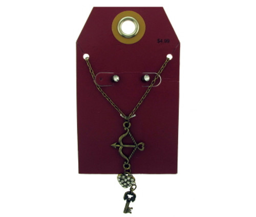 Antique style gold tone bow and arrow, heart, and key necklace and earring set GRMT26 Antique style gold tone bow and arrow, heart, and key necklace and earring set GRMT26