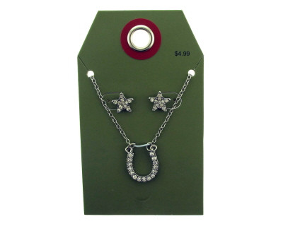 Silver tone horseshoe and star necklace and earring set GRMT75