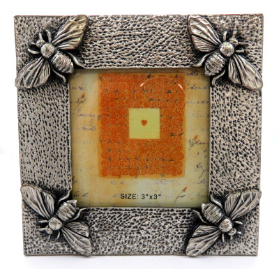 Pewter picture frame with a bumble bee in each corner pf45