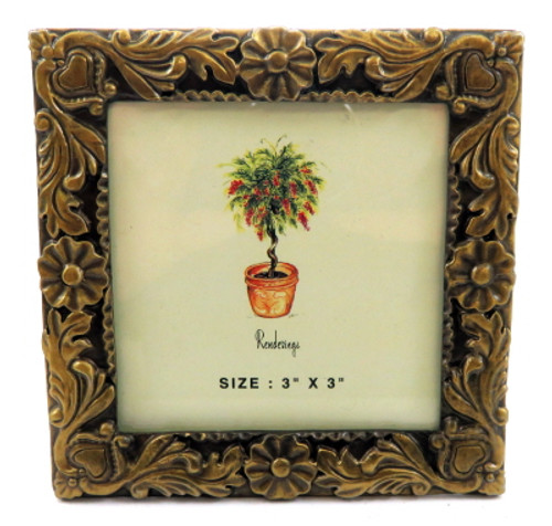 Small square picture frame with intricate floral designs around the entire frame pf53