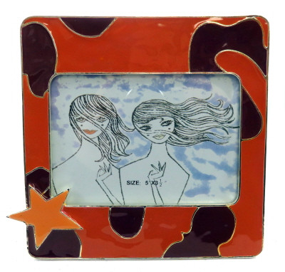 Orange, square picture frame with purple blobs scattered around the frame pf92