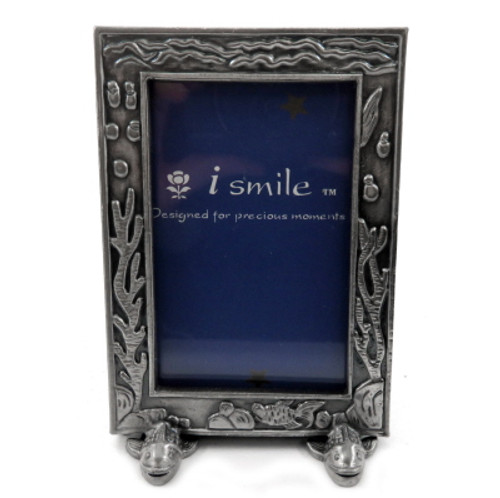 Small pewter picture frame with images of sea life and two fish at the bottom pf95