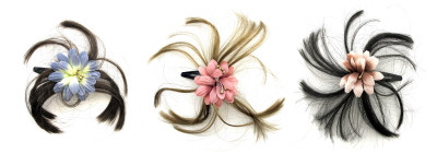Hair clip with a flower which has synthetic hair strands coming out from behind the flower HH2727C
