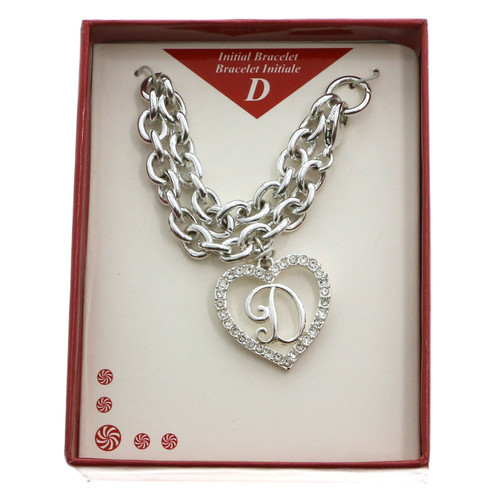 Silver Tone Initial Bracelet "D" with Gift Box GBB4