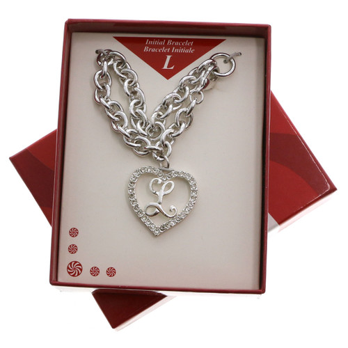 Silver Tone Initial Bracelet "L" with Gift Box  GBB7