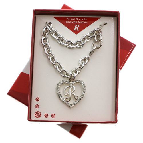 Silver tone Initial Bracelet "R" with Gift Box GBB9