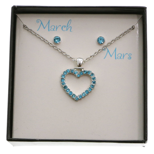 Birthstone Necklace & Earring Gift Box Set (March) GBNE14