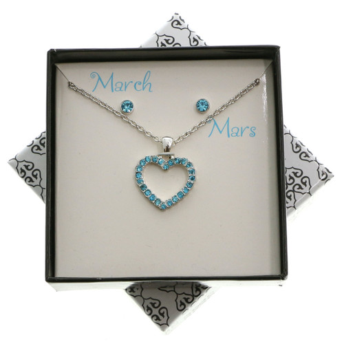 Birthstone Necklace & Earring Gift Box Set (March) GBNE14