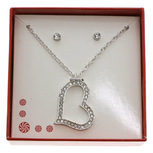 Rhinestone Studded Heart Necklace & Earring Gift Box GBNE7