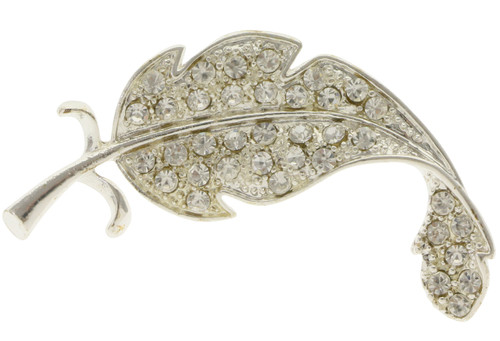 Rhinestone Accented Silver-Tone Leaf Pins P3504A