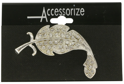 Rhinestone Accented Silver-Tone Leaf Pins P3504A