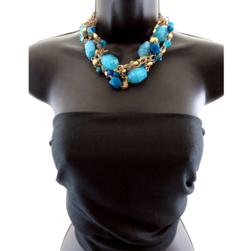 Short high fashion necklace with assorted sized, shaped, and colored stones and beads QN07 Short high fashion necklace with assorted sized, shaped, and colored stones and beads QN07
