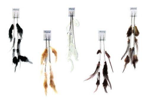 Dangle earrings with multiple chains which are at different lengths with feathers attached to each length FEATHER810BR