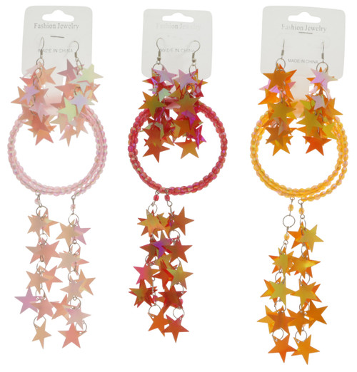 AB Finish Star Sequin Bead Bracelet - Dangle Earring Set Assorted - BE1308C
