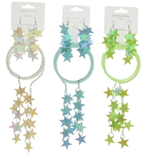 AB Finish Star Sequin Bead Bracelet - Dangle Earring Set Assorted - BE1308C