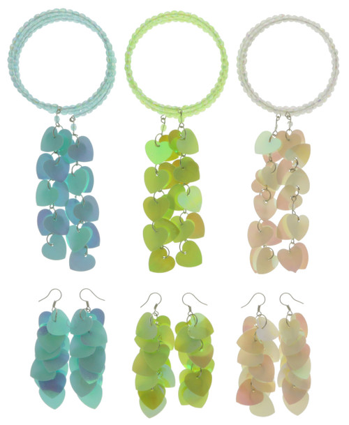 AB Finish Heart Sequin Bead Bracelet - Dangle Earring Set Assorted - BE1309C
