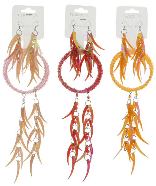AB Finish Feather-Look Sequin Bead Bracelet - Dangle Earring Set Assorted - BE1310C