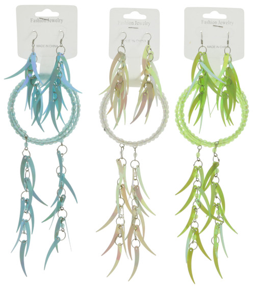 AB Finish Feather-Look Sequin Bead Bracelet - Dangle Earring Set Assorted - BE1310C