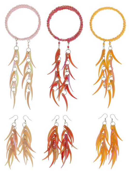 AB Finish Feather-Look Sequin Bead Bracelet - Dangle Earring Set Assorted - BE1310C