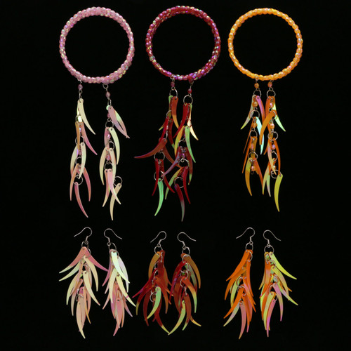 AB Finish Feather-Look Sequin Bead Bracelet - Dangle Earring Set Assorted - BE1310C