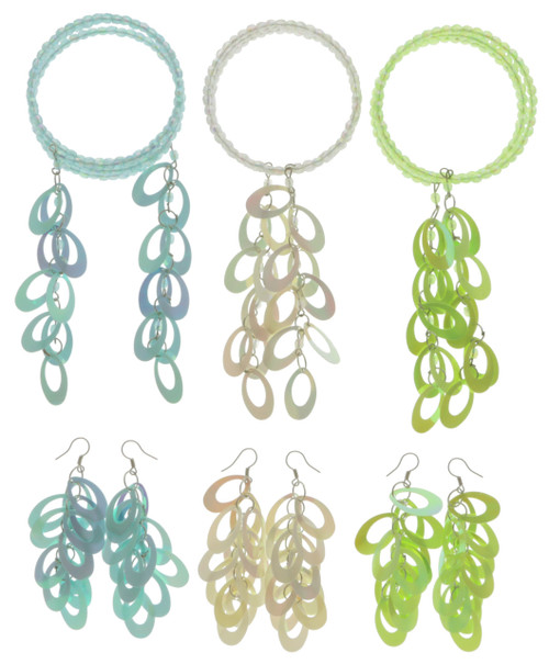 AB Finish Oval Sequin Bead Bracelet - Dangle Earring Set Assorted - BE1311C