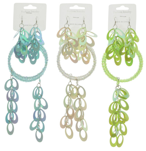 AB Finish Oval Sequin Bead Bracelet - Dangle Earring Set Assorted - BE1311C