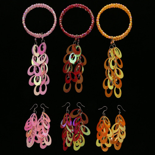 AB Finish Oval Sequin Bead Bracelet - Dangle Earring Set Assorted - BE1311C