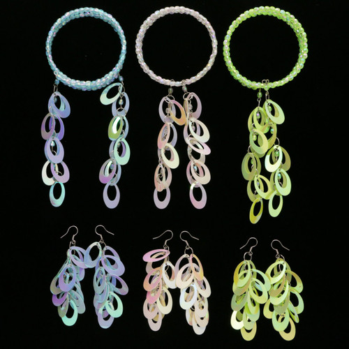 AB Finish Oval Sequin Bead Bracelet - Dangle Earring Set Assorted - BE1311C