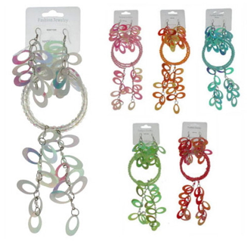 AB Finish Oval Sequin Bead Bracelet - Dangle Earring Set Assorted - BE1311C