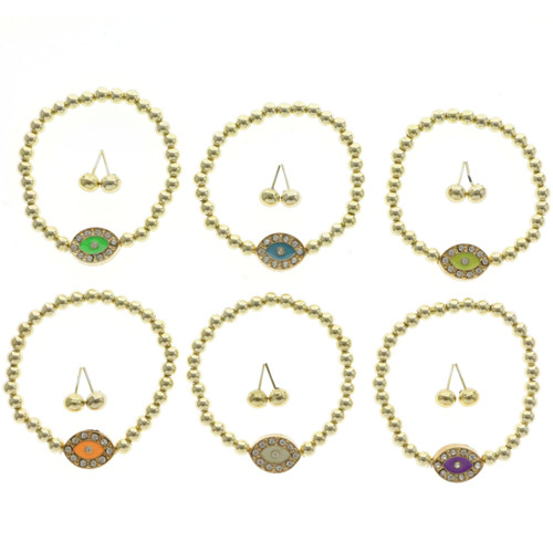 Crystal Accent God's-Eye Beaded Stretch Bracelet - Post Earring Set Assorted - BE3093B